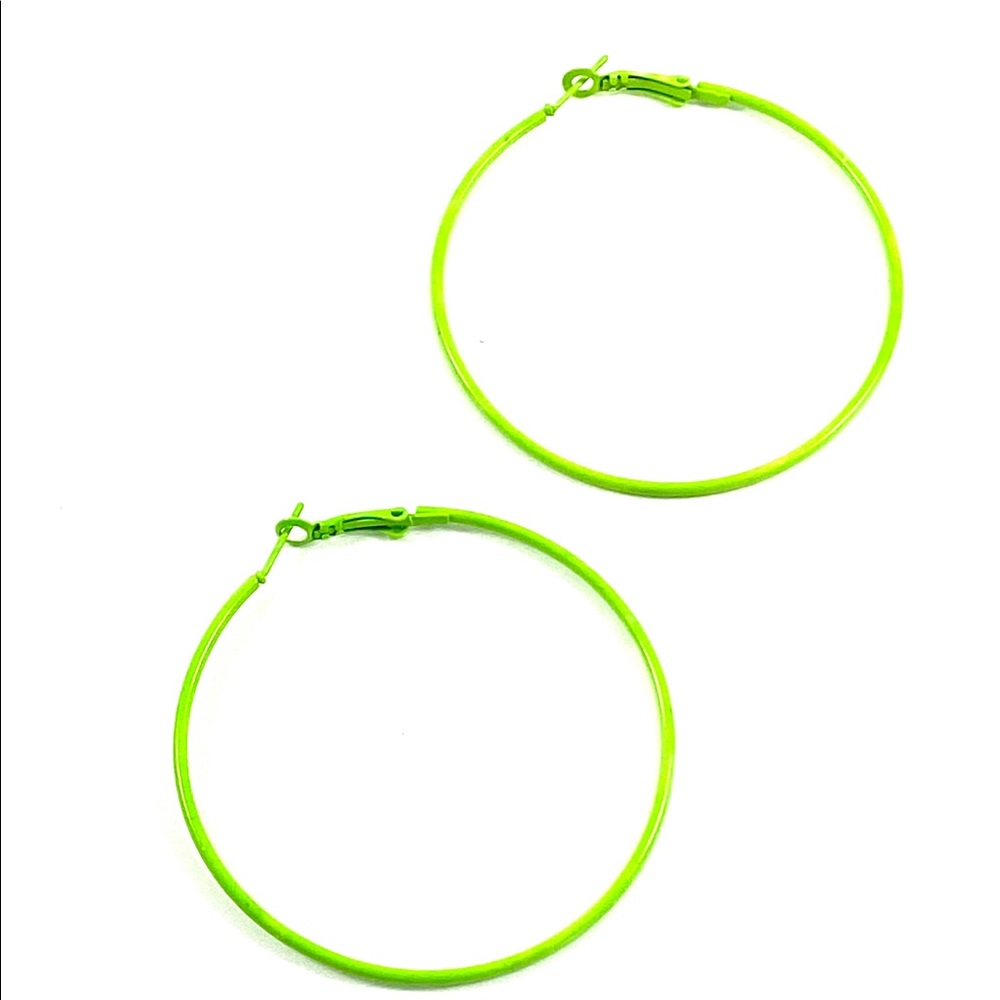Medium sized neon green fashion hoop earrings (c)